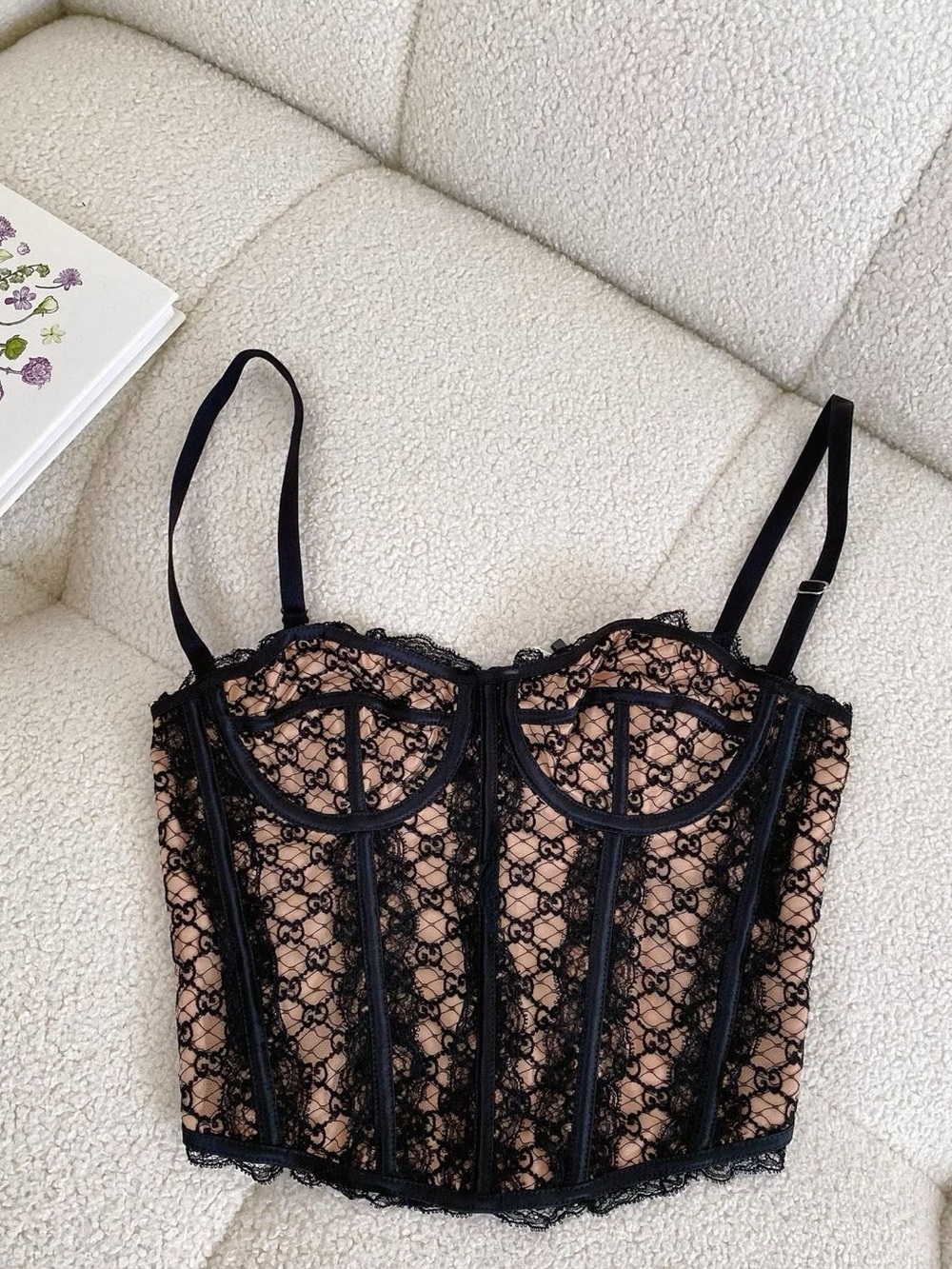 🚩steal Gucci Black Lace Bustier Bralette with Nude Lining - Picture 3 of 5